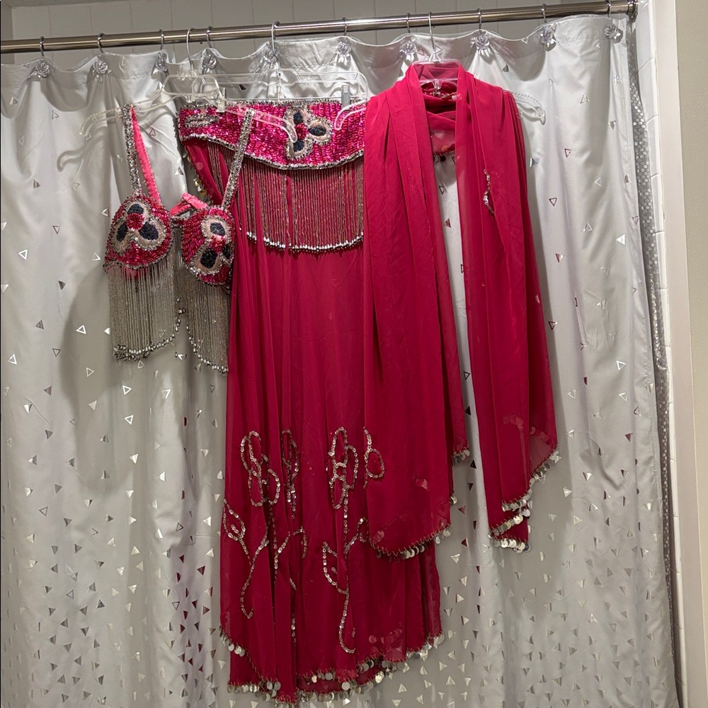 Red Beaded Belly Dance Costume